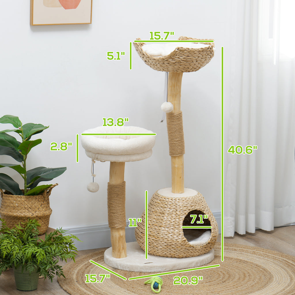 41" Cream White Wooden Cat Tree