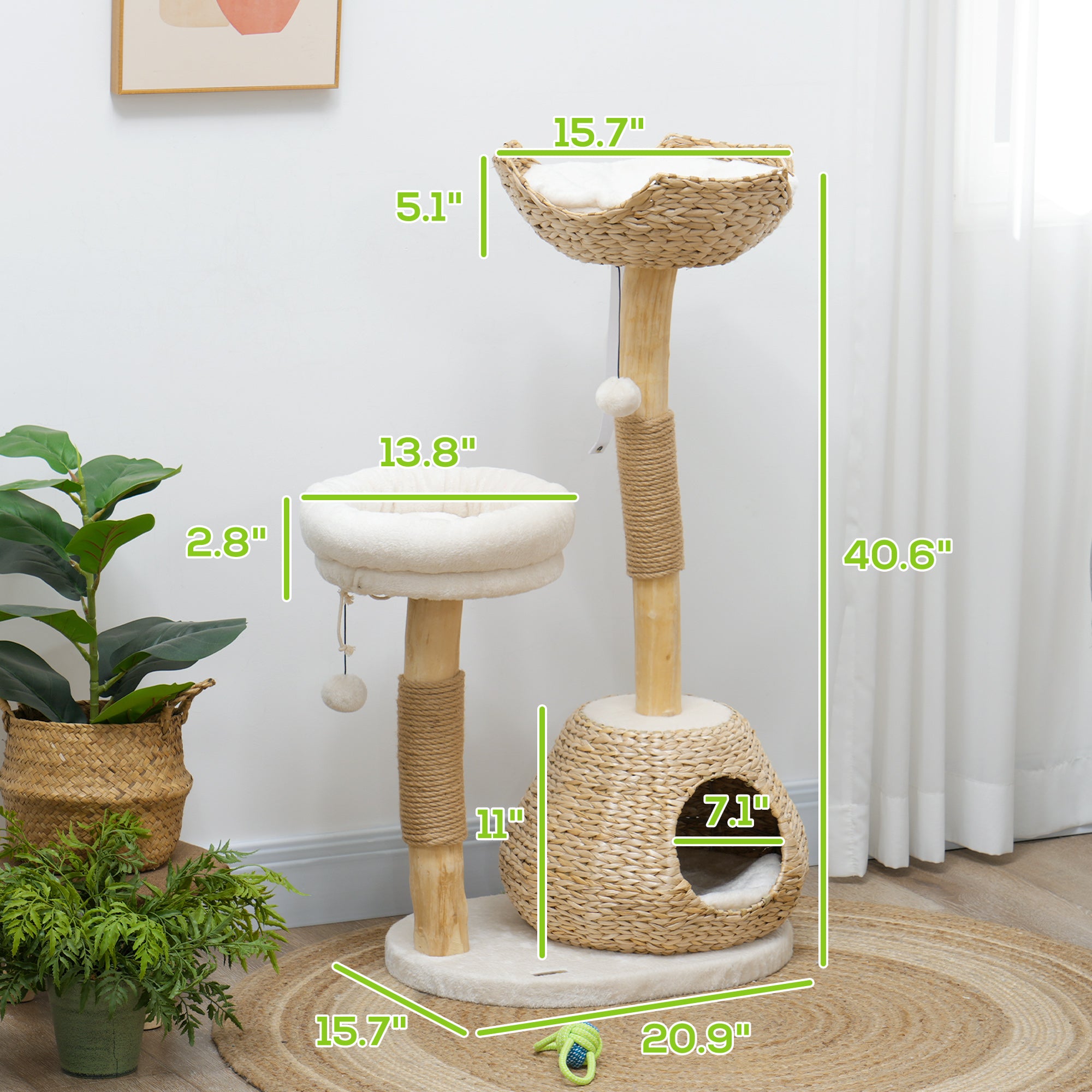 41" Cream White Wooden Cat Tree