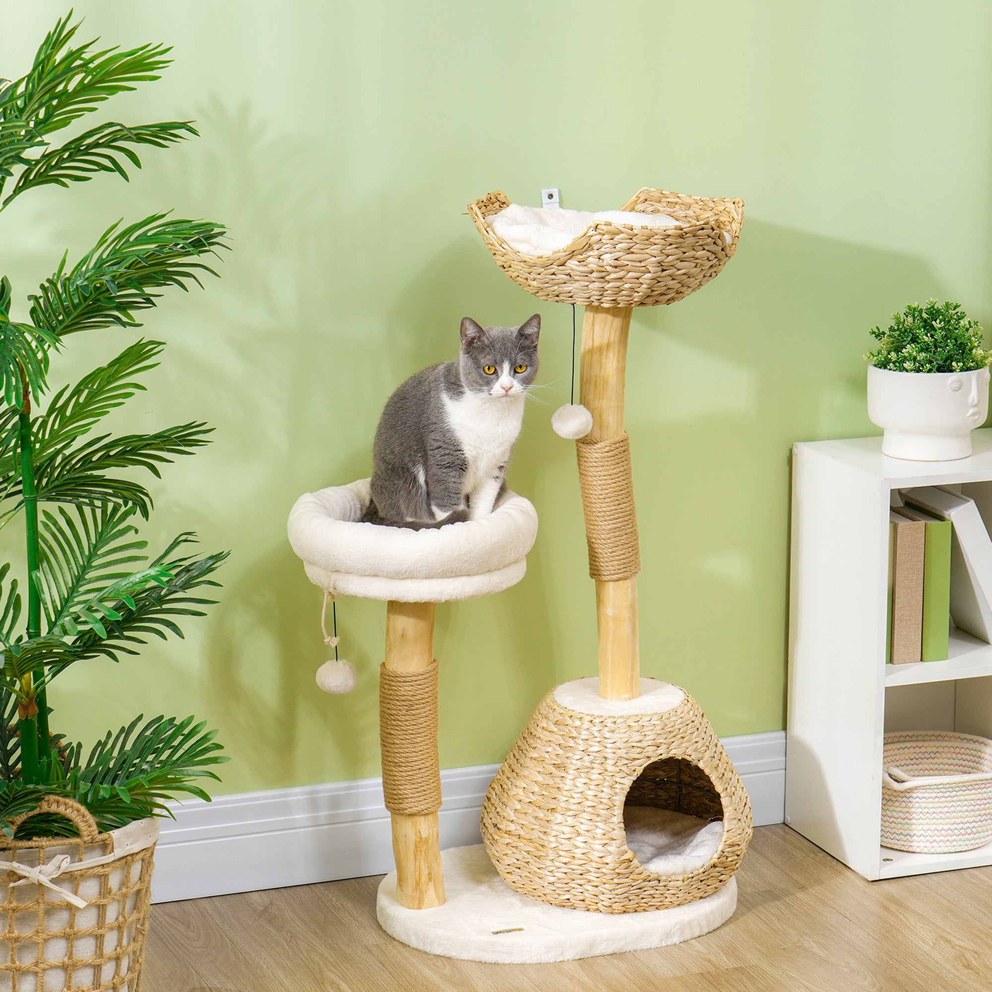 41" Cream White Wooden Cat Tree
