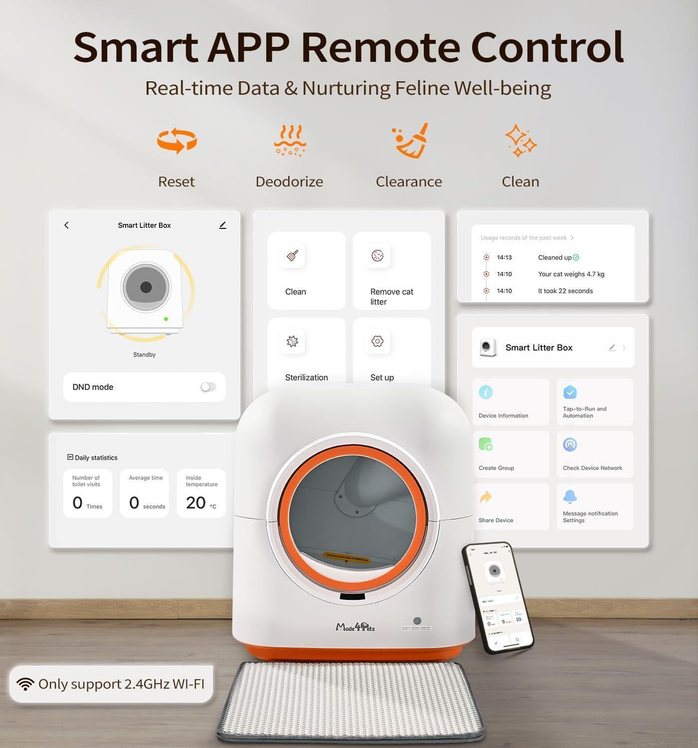 Self-Cleaning Cat Litter Box – 60L XL Capacity with App Health Tracking for Multi-Cat Homes.