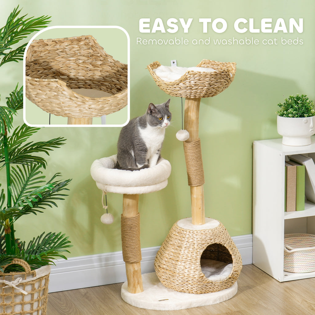 41" Cream White Wooden Cat Tree